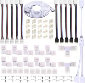 4 Pin LED Strip Connector Kit for 5050 RGB(NOT RGBIC) 10mm LED Light Strip,Include 8 Types of Solderless Accessories