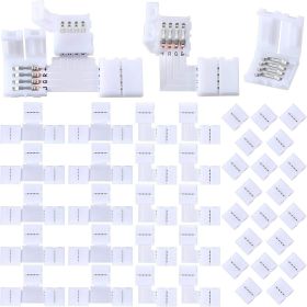 40 Pieces 4 Pin LED Light Strip Connectors Kit for 5050 10mm RGB LED Strip Light, L-Shaped T-Shaped Solderless Gapless Adapter Connectors