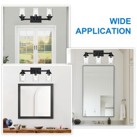 Bathroom Light Fixtures, 3/4-Light Black Bathroom Lighting Fixtures Over Mirror with Clear Glass Shade, Vanity Lights for Bathroom Living Room Be (Color: Black, Numbers of Light: 3-Light)