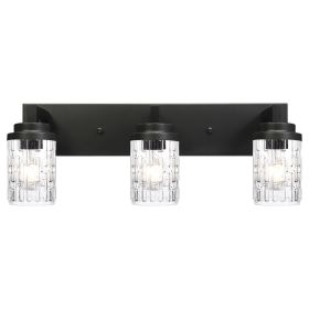 3/4/5/6-Light Bathroom Lighting, Modern Black Vanity Light Fixture Over Mirror, Industrial Fixture with Clear Grid Glass. (Number of Lights: 3-Light)