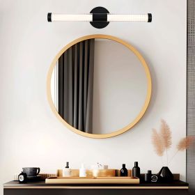 Modern Minimalist LED Vanity Wall Sconce-Matte Black Metal with Ribbed Acrylic Diffuser, Dimmable Warm White Light for Bathroom, Bedroom & Hallwa (Color: Black)